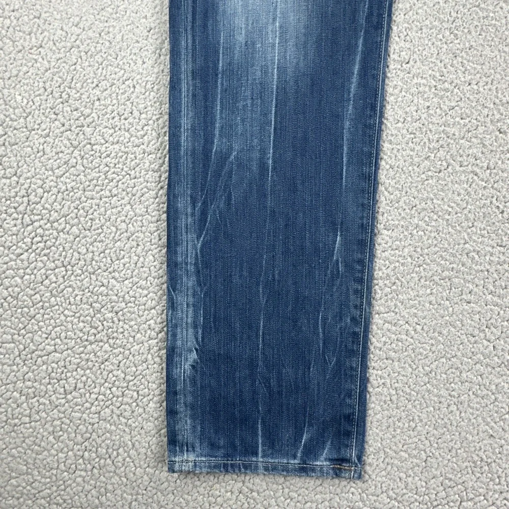 True Religion Geno Relaxed Slim Jeans Men 34 Blue Stretch Whisker Fade USA Made